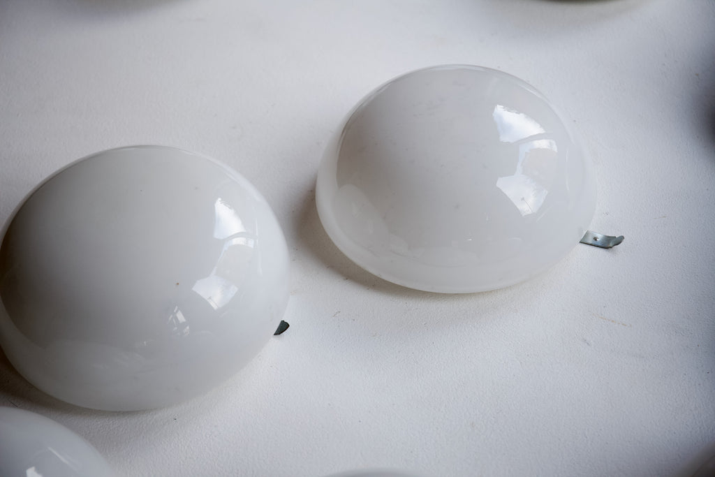 1960's Salvaged White Glass Wall Lights
