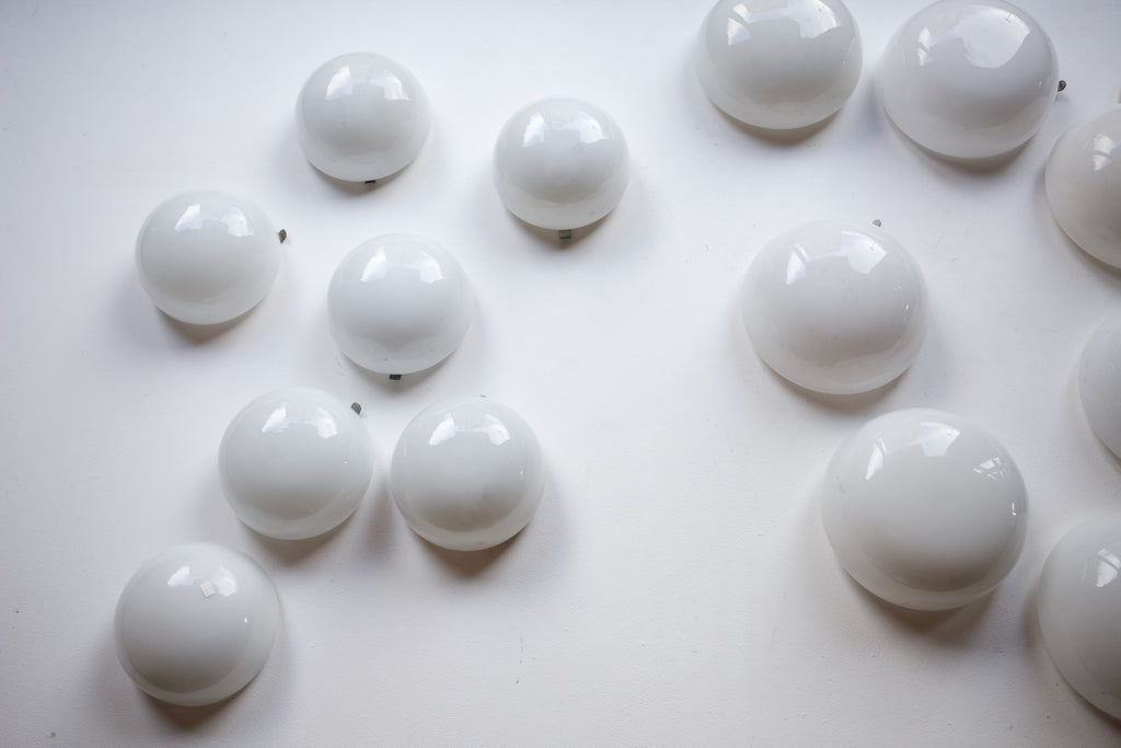 1960's Salvaged White Glass Wall Lights