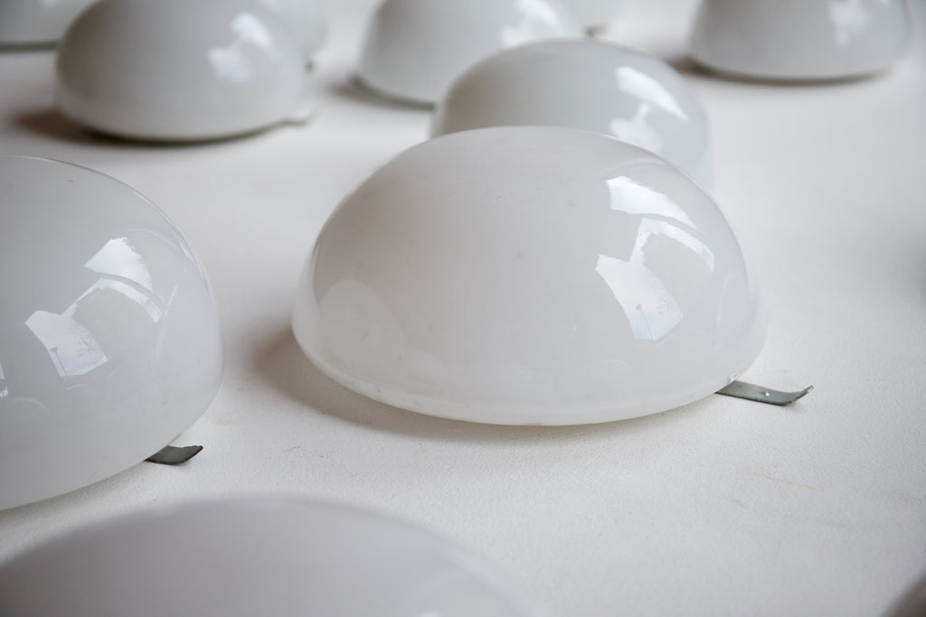 1960's Salvaged White Glass Wall Lights