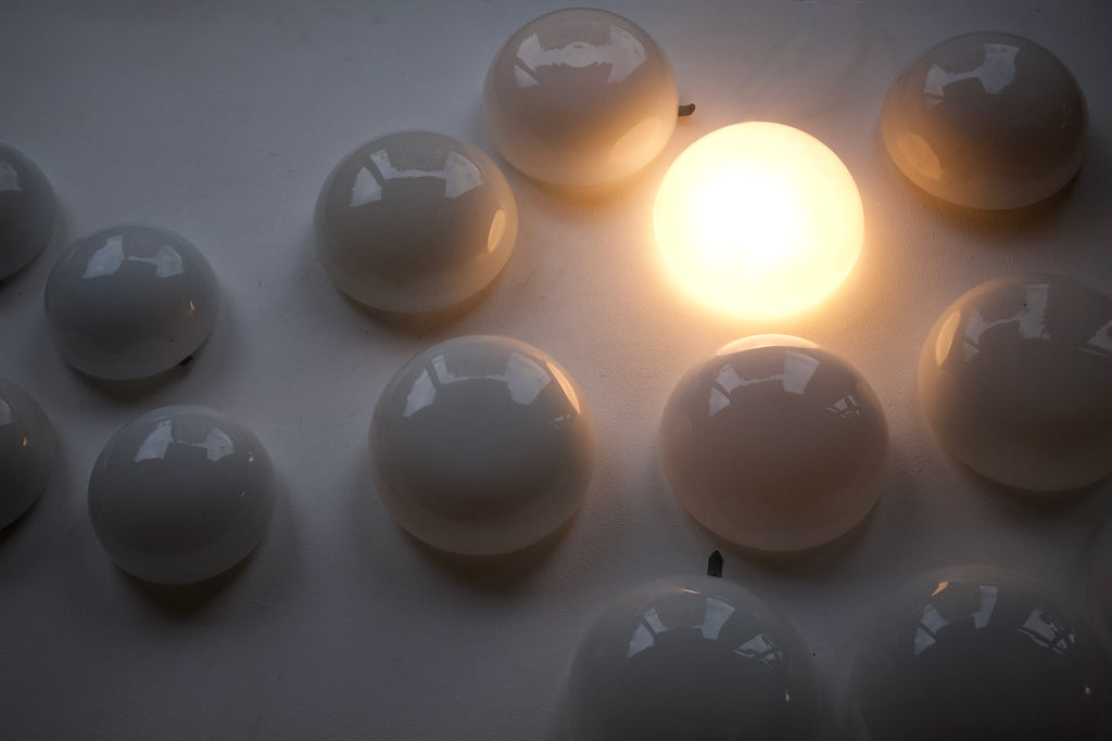 1960's Salvaged White Glass Wall Lights