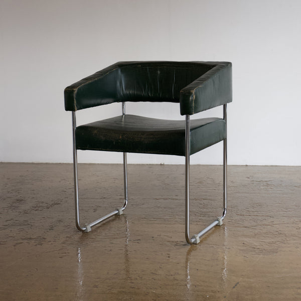 Green Leather Tubular Chair By Rudolf Wolf