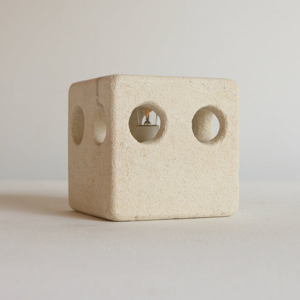 Carved Stone Brutalist Table Lamp