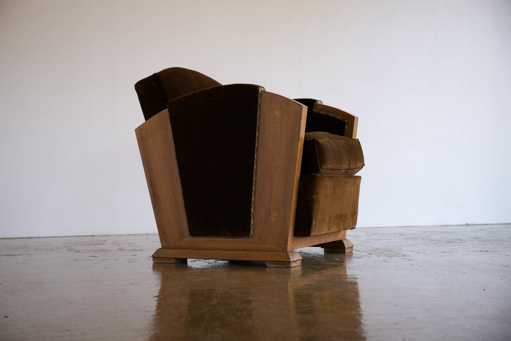 Pair of Velvet 1930's French Cubist Club Chairs