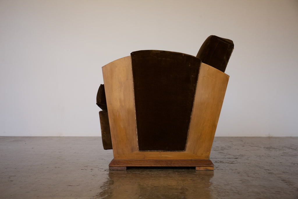 Pair of Velvet 1930's French Cubist Club Chairs