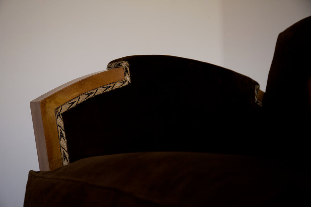 Pair of Velvet 1930's French Cubist Club Chairs