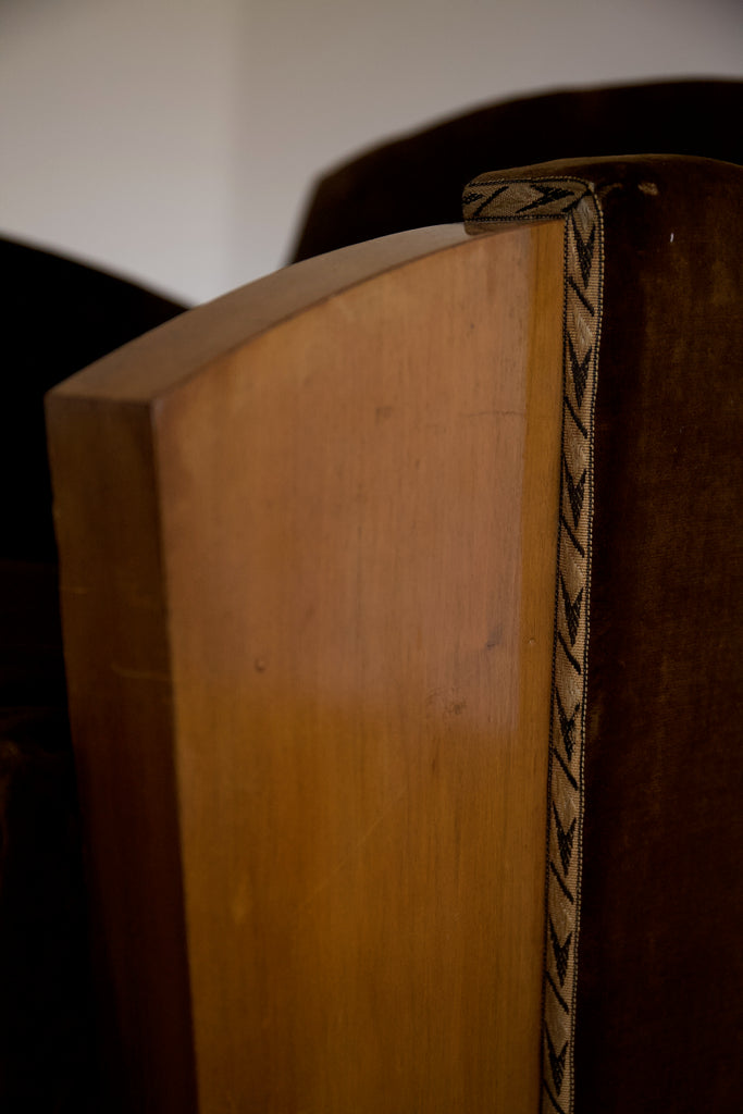 Pair of Velvet 1930's French Cubist Club Chairs