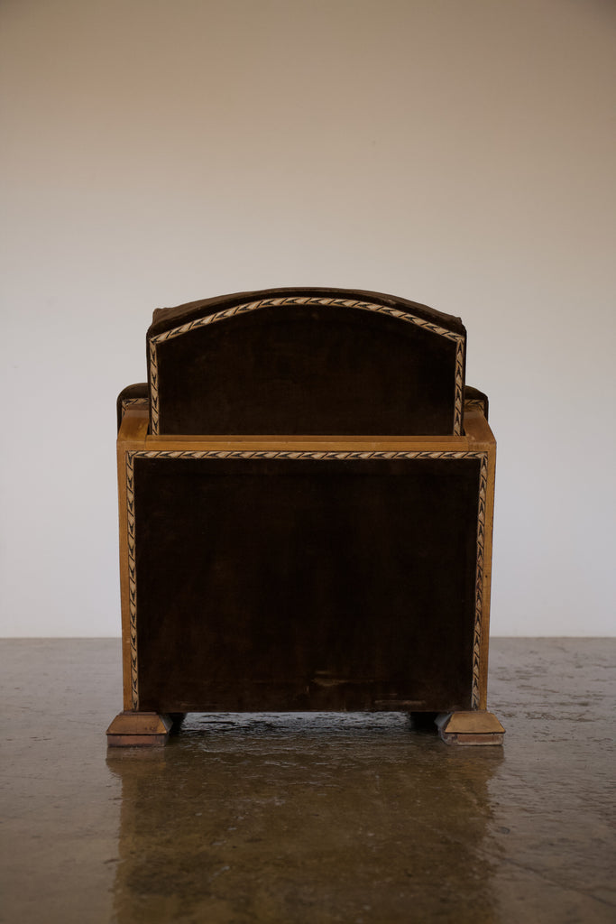 Pair of Velvet 1930's French Cubist Club Chairs