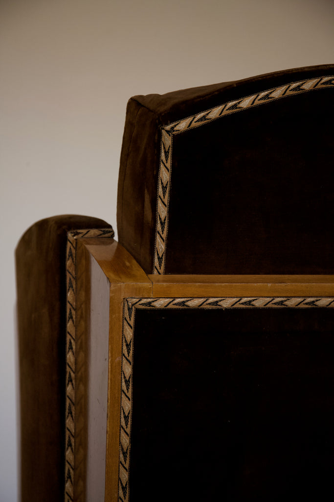 Pair of Velvet 1930's French Cubist Club Chairs