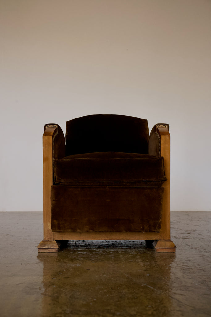 Pair of Velvet 1930's French Cubist Club Chairs