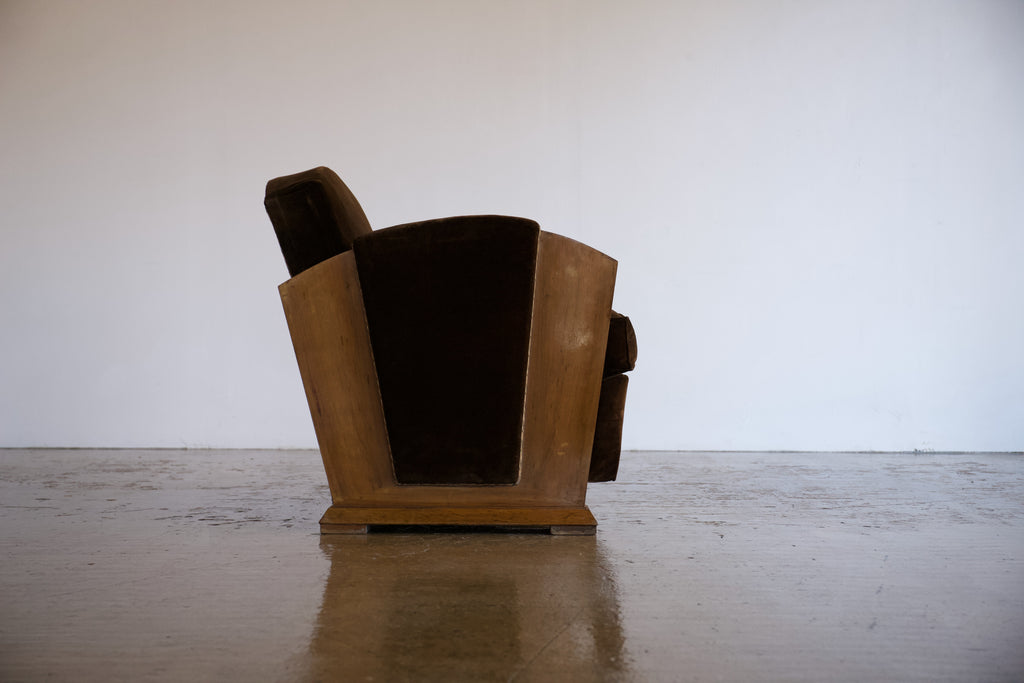 Pair of Velvet 1930's French Cubist Club Chairs